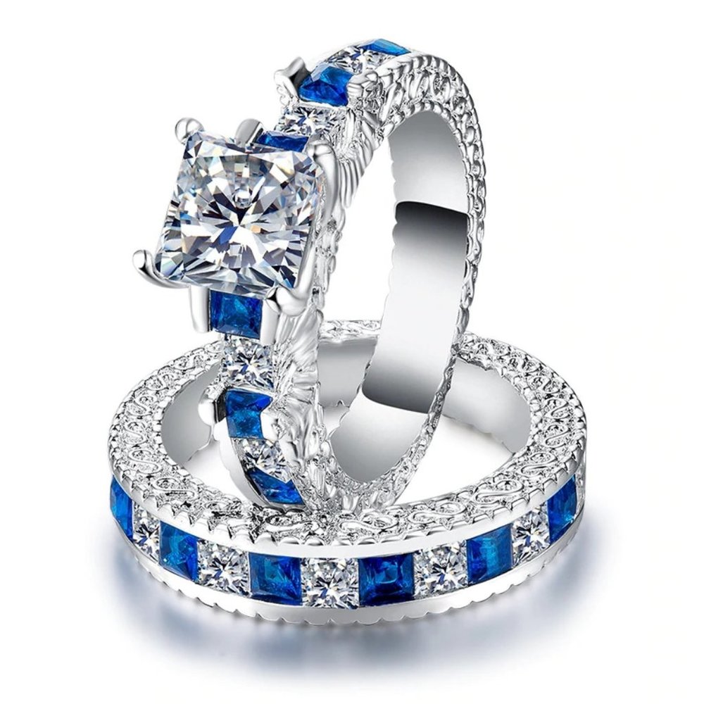 NEW 925 Sterling Silver Princess Cut Sapphire Ring - Picture 12 of 13